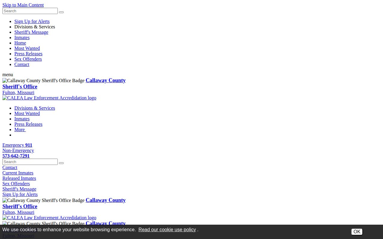 Callaway County recent arrest roster and booking search interface