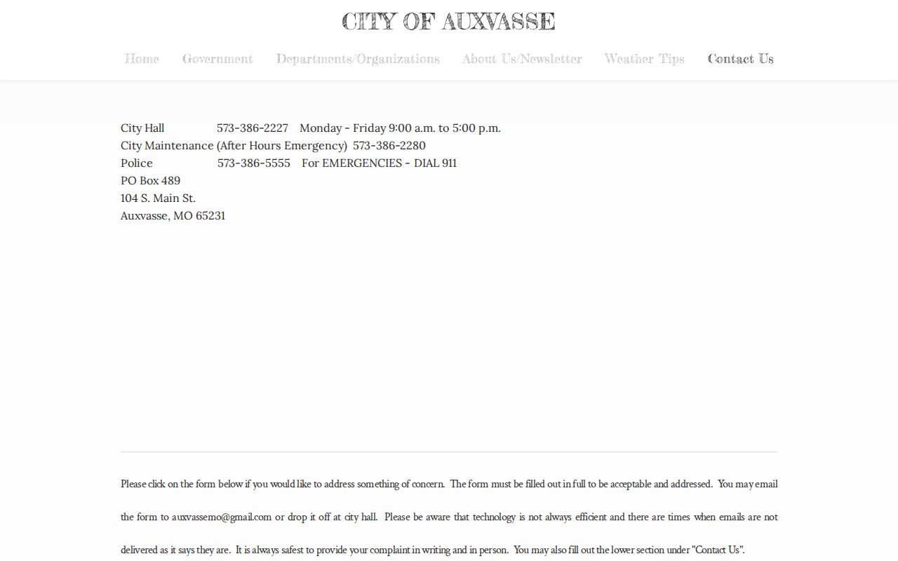 Official Auxvasse police contact page for recent arrest records