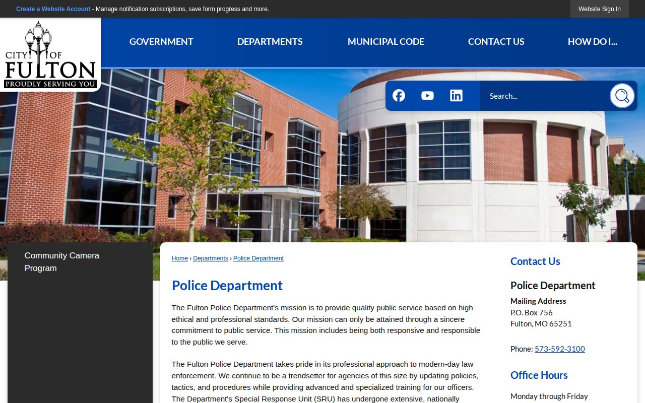 Official Fulton Police records page for Fulton recent arrests