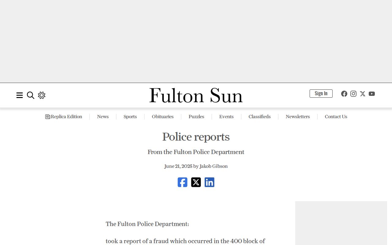 Fulton Sun police report used in the Callaway County arrest log landscape