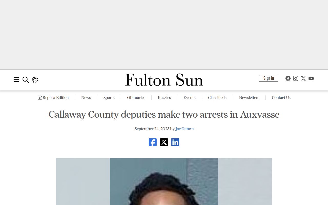 Fulton Sun story about sheriff arrests at Auxvasse locations